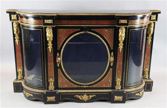 A Victorian ebonised and red boulle work ormolu mounted credenza, W.6ft D.1ft 5in. H.3ft 6in.